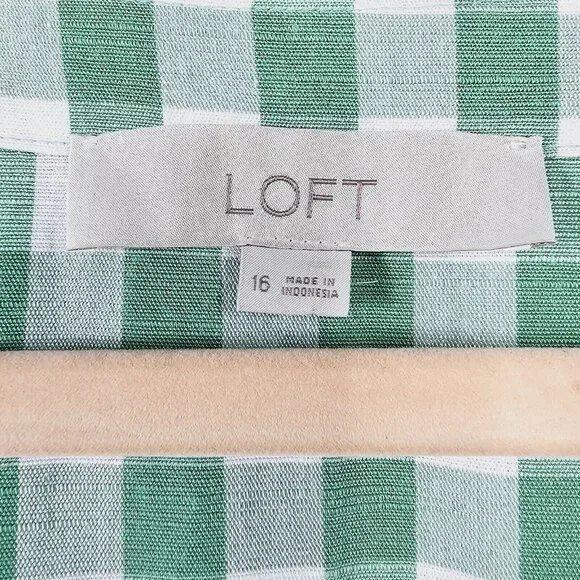 Loft Gingham Button Flare Dress Womens 16 Green White Cottage Country Western - Picture 3 of 13